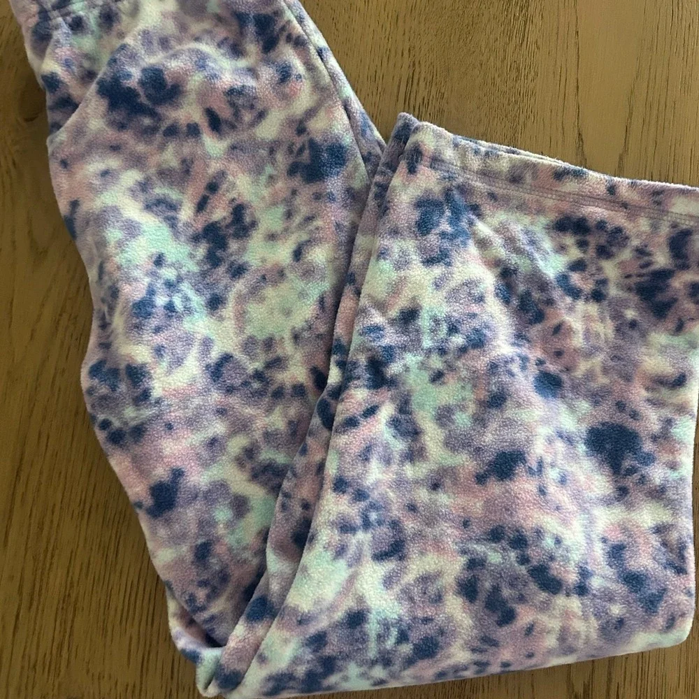 Lands' End Girls Warm Winter Soft Fleece Purple Tie-Dye Pajamas 10/12 Medium